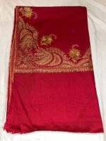 Semi Pashmina Kashmiri Shawl Bright Red, Doordar Embroidery Work