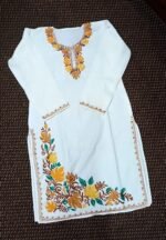 Kashmiri Ari work embroidered White Kurta crafted in Ruby cotton