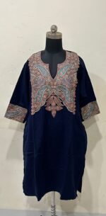 Cashmilon Embroidery Pheran in Blue Colour