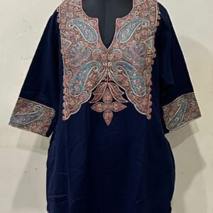 Cashmilon Embroidery Pheran in Blue Colour