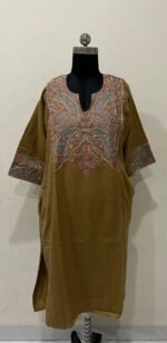 Cashmilon Embroidery Pheran in Olive Colour