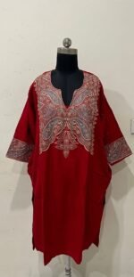 Cashmilon Embroidery Pheran in Red Colour