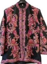 Kashmiri Short Jacket with Aari Embroidery in Black Colour