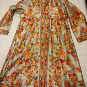 Almond Color Kashmiri Jacket with Allover Floral Work in Silk