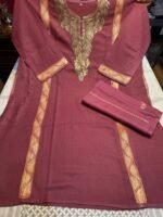 Woolen Pherans and Stoles with Kashmiri Design Tilla Work in Magenta