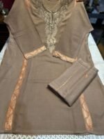 Woolen Pherans and Stoles with Kashmiri Design Tilla Work Light Brown