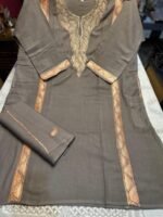 Woolen Pheran and Stole with Kashmiri Design Tilla Work Brown