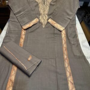 Woolen Pheran and Stole with Kashmiri Design Tilla Work Brown