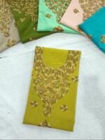 2 Pc Unstitched Crush Cotton Suit with Ari Embroidery in Olive